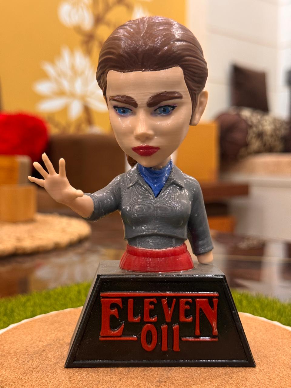 Eleven 011 (10 CM Height)-Inspired Bobblehead Collectible – Premium 3D Printed Character Bust | Pop Culture Desk Décor & Fan Collectible