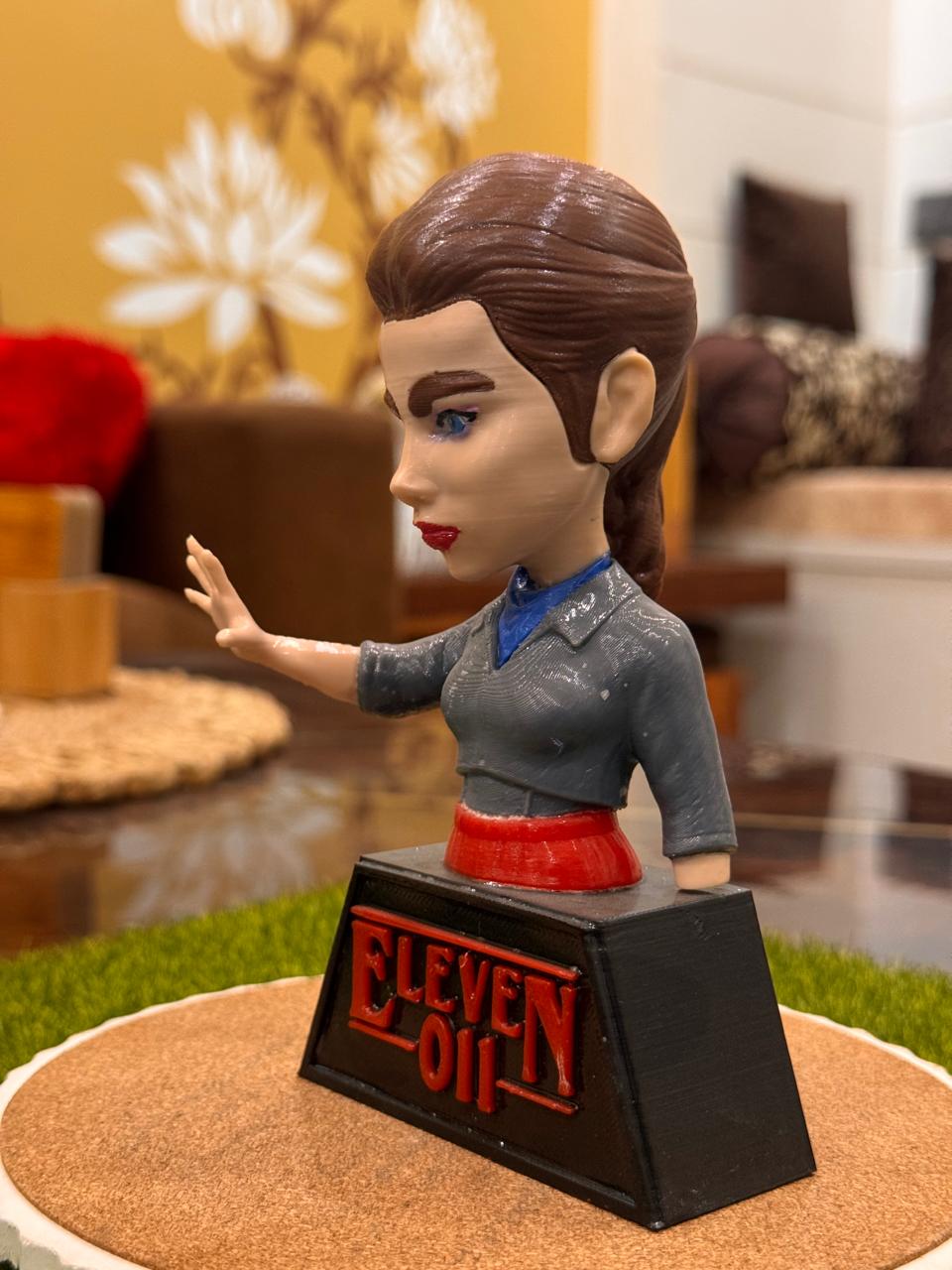 Eleven 011 (10 CM Height)-Inspired Bobblehead Collectible – Premium 3D Printed Character Bust | Pop Culture Desk Décor & Fan Collectible