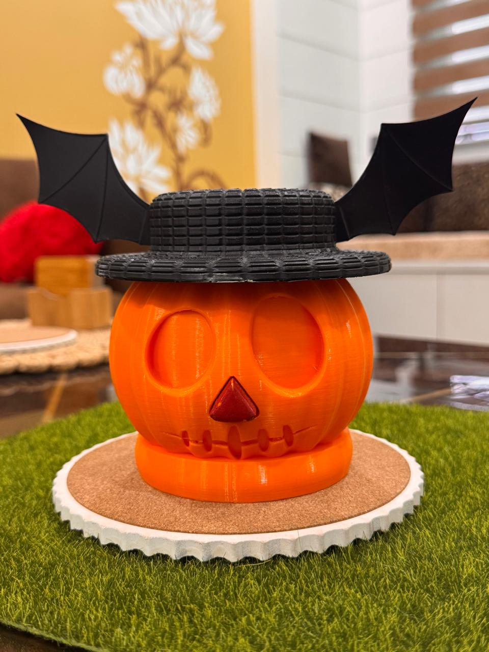 Halloween Pumpkin Openable Box – Spooky Storage Box with Hat Lid & Press-to-Open Red Nose