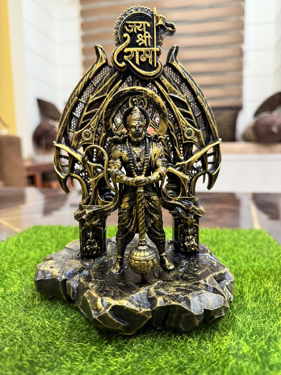 Divine Lord Hanuman Idol with “Jai Shree Ram” Arch – Premium Antique Finish Decorative Murti | Spiritual Home & Office Décor