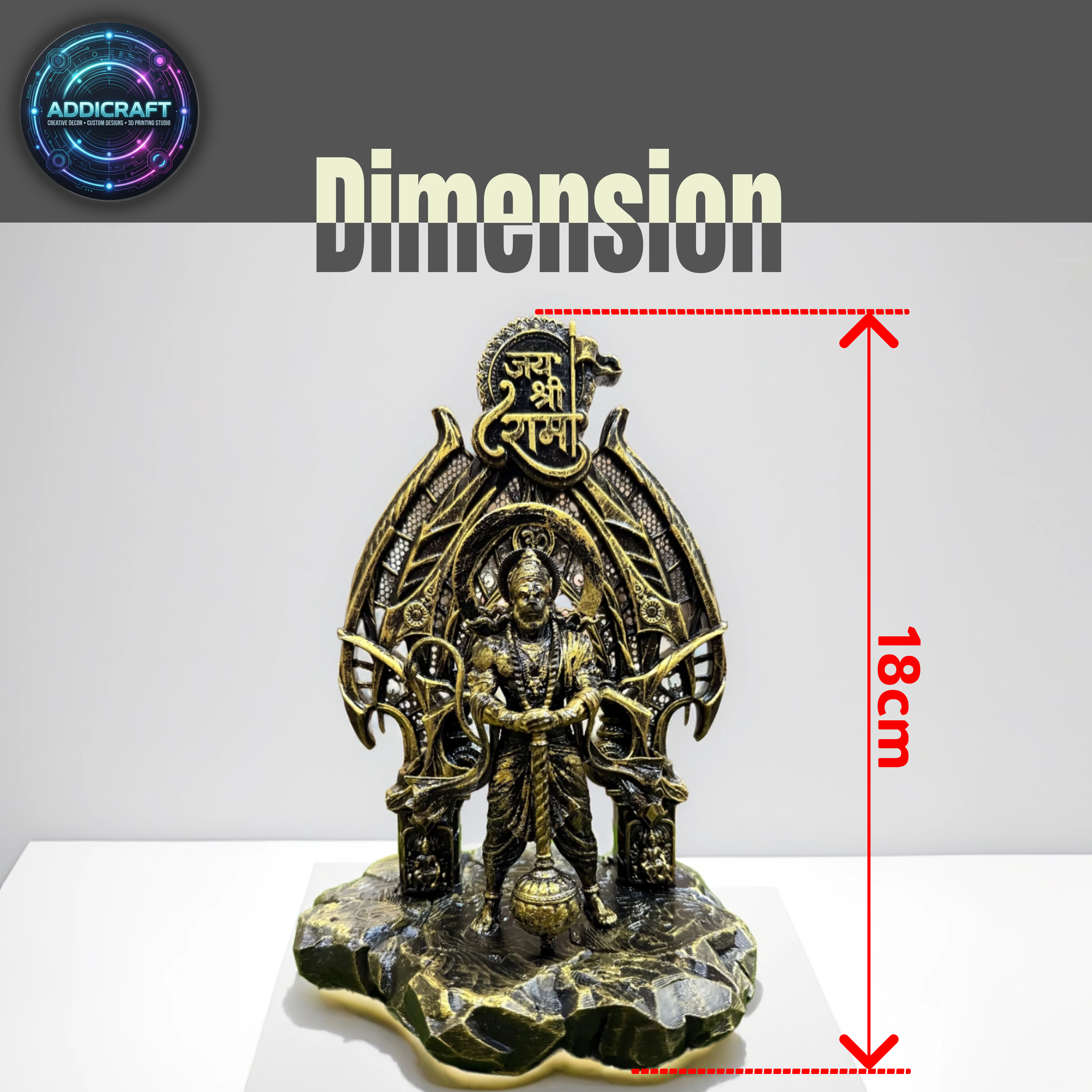 Divine Lord Hanuman Idol with “Jai Shree Ram” Arch – Premium Antique Finish Decorative Murti | Spiritual Home & Office Décor