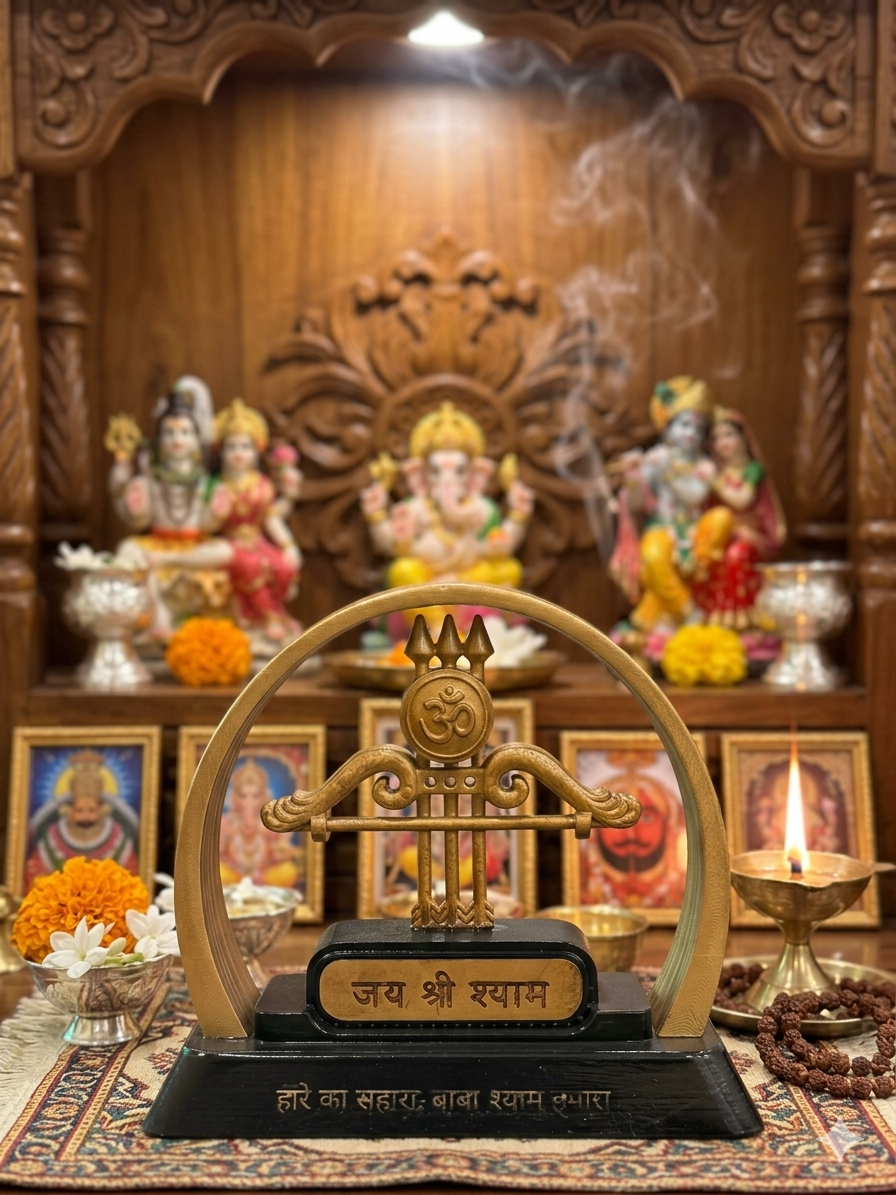 Jai Shri Shyam Car Dashboard Idol – Premium Khatu Shyam Ji Symbol with Om & Trishul | Spiritual Dashboard Accessory for Car, Home & Office