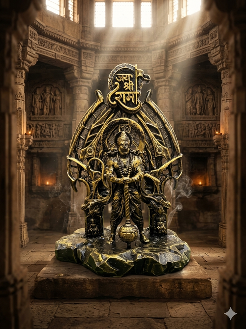 Divine Lord Hanuman Idol with “Jai Shree Ram” Arch – Premium Antique Finish Decorative Murti | Spiritual Home & Office Décor