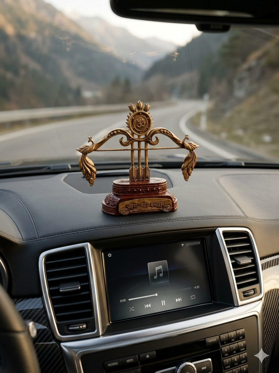 Jai Shri Shyam Divine Dashboard Idol – Premium Khatu Shyam Ji Symbol with Mor Pankh Motif | Spiritual Car Dashboard & Home Décor