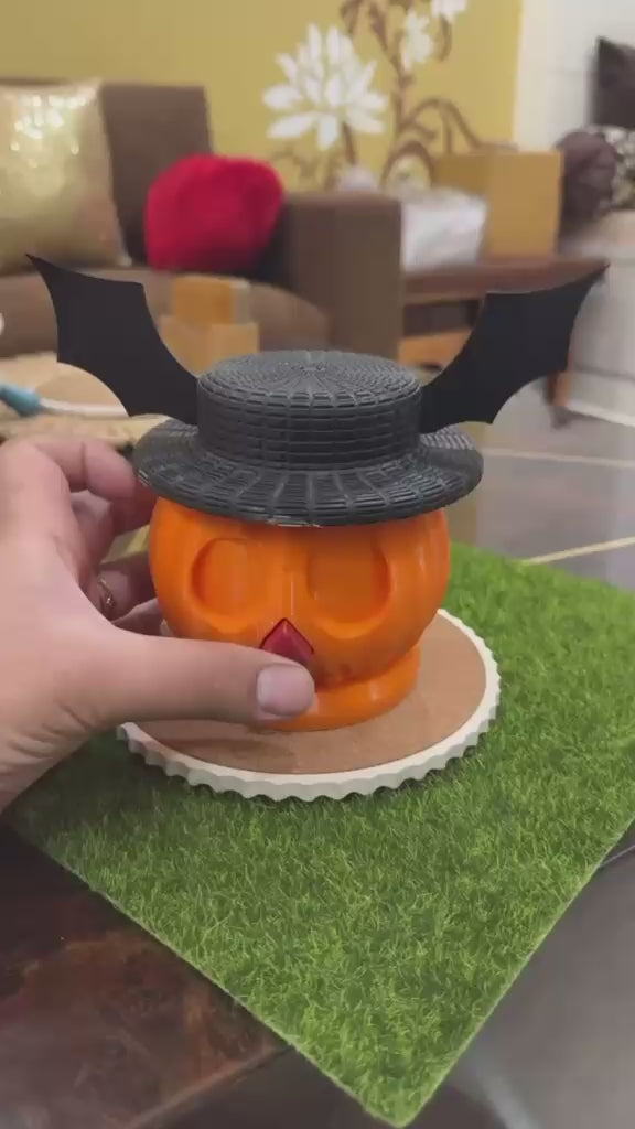 Halloween Pumpkin Openable Box – Spooky Storage Box with Hat Lid & Press-to-Open Red Nose