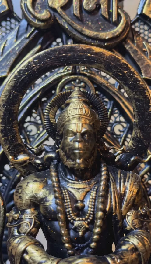 Divine Lord Hanuman Idol with “Jai Shree Ram” Arch – Premium Antique Finish Decorative Murti | Spiritual Home & Office Décor
