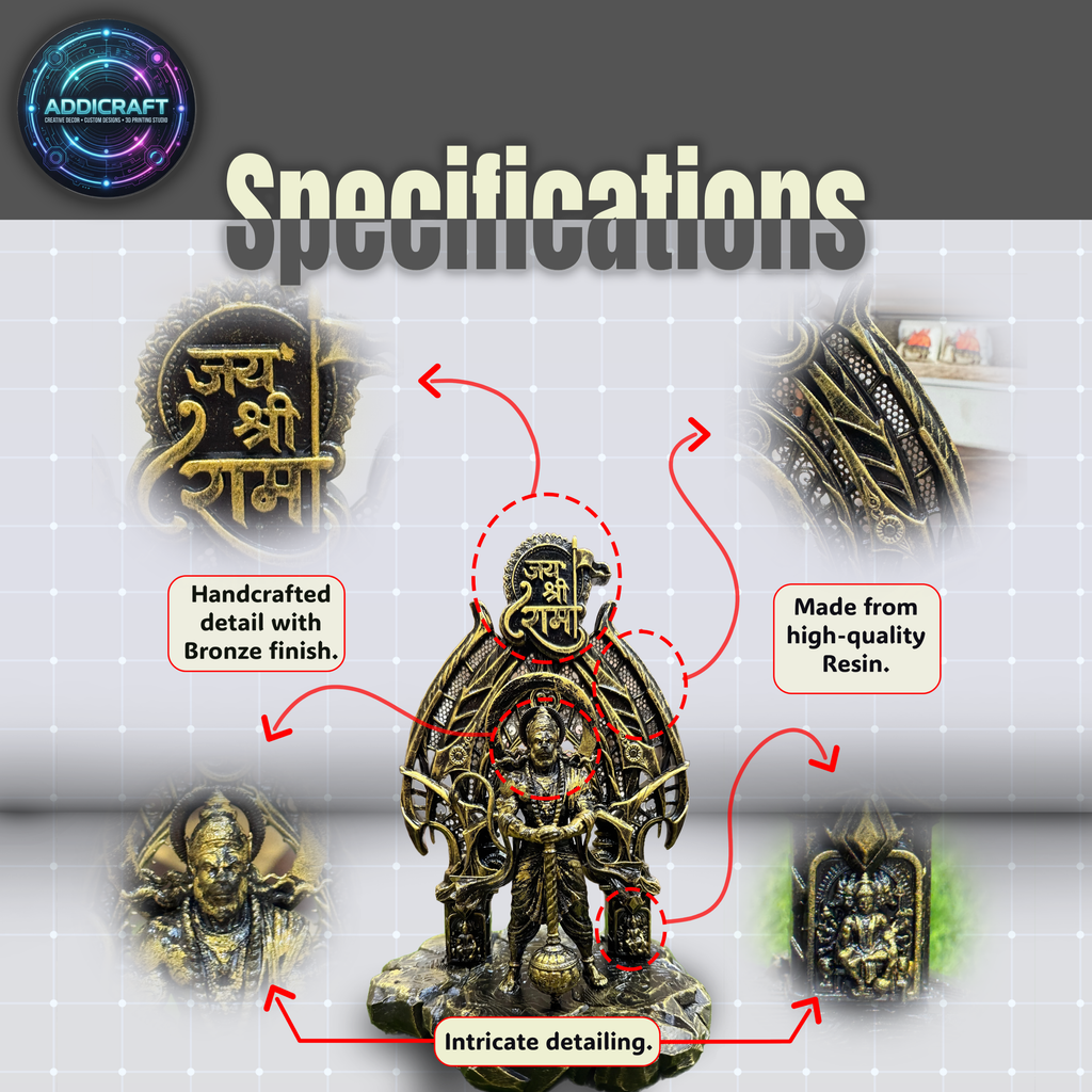 Divine Lord Hanuman Idol with “Jai Shree Ram” Arch – Premium Antique Finish Decorative Murti | Spiritual Home & Office Décor